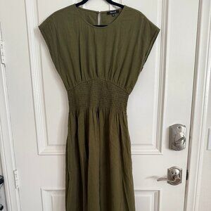 Madewell Smocked-waisted Dress-Size S, Olive Green